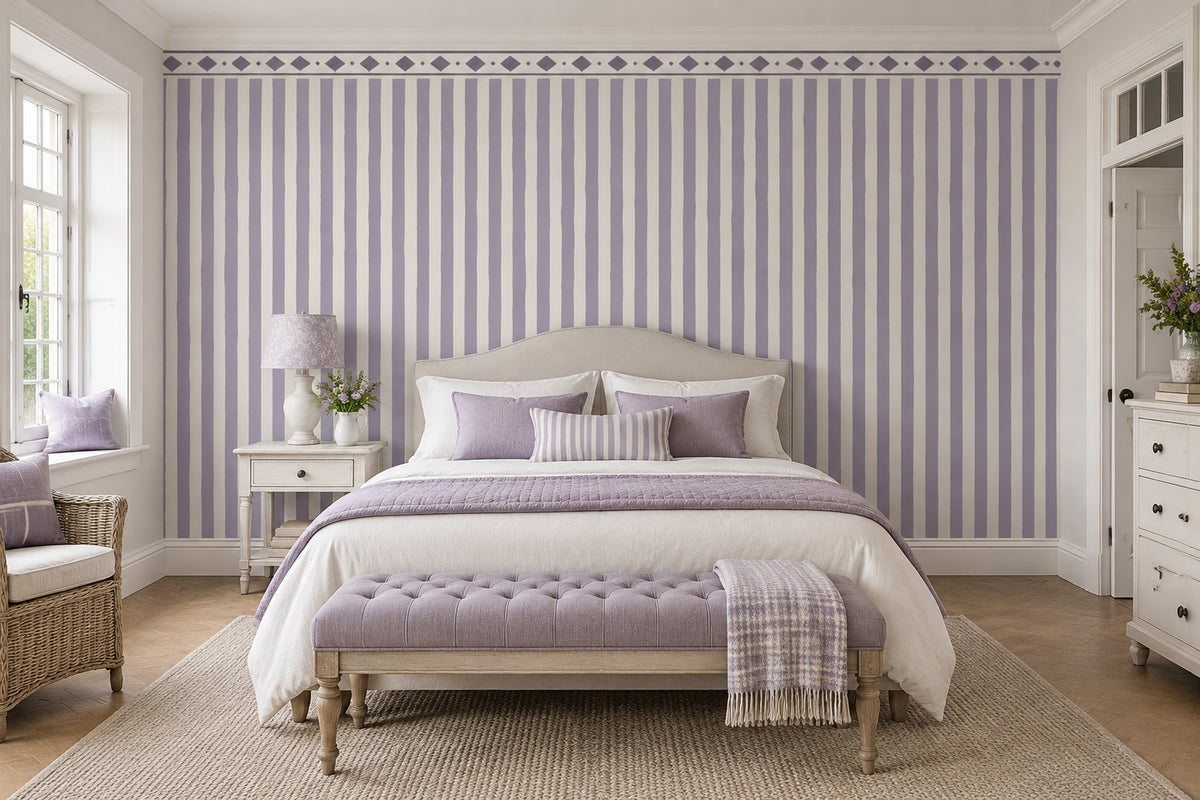 Lavender Striped Trellis Wallpaper Minimal Vintage Wall Mural