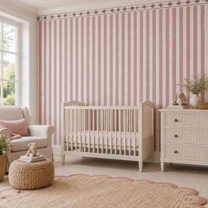 Pink Vertical Stripes Wallpaper Diamond Border Wall Mural