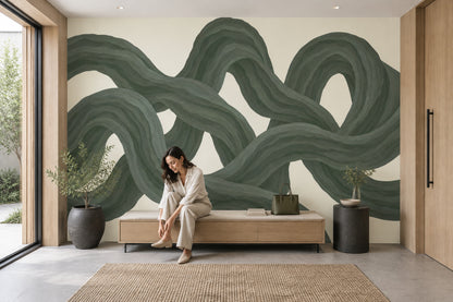 Intertwined Green Ribbons Wallpaper Organic Curves Wall Mural