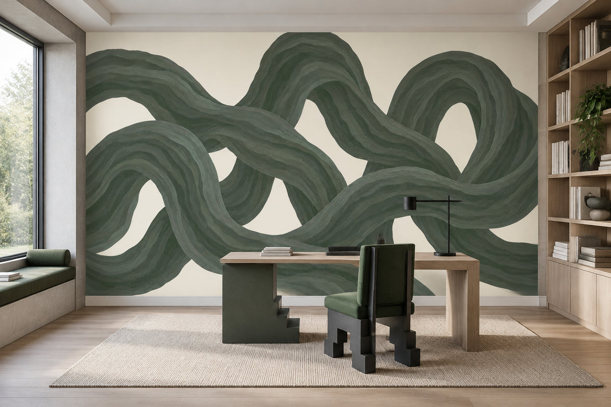 Intertwined Green Ribbons Wallpaper Organic Curves Wall Mural