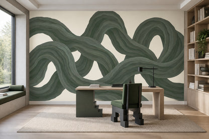 Intertwined Green Ribbons Wallpaper Organic Curves Wall Mural