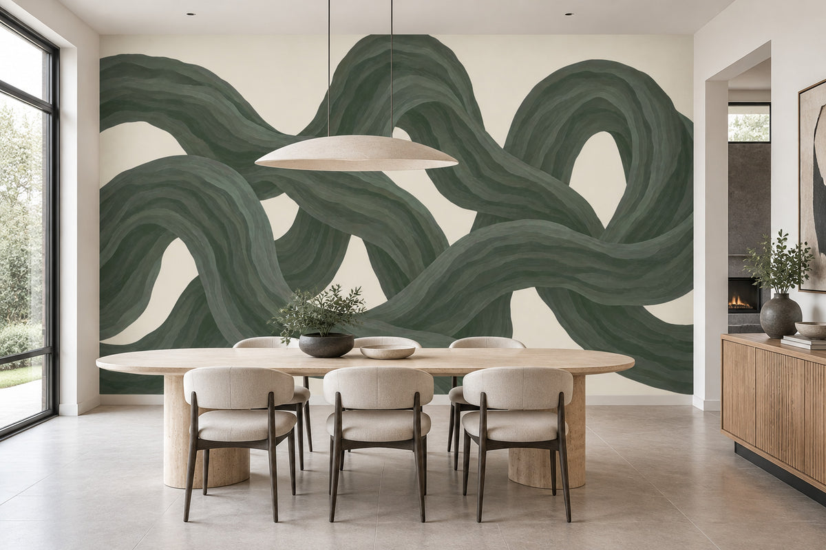 Intertwined Green Ribbons Wallpaper Organic Curves Wall Mural