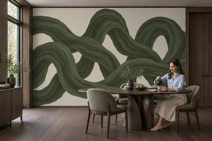 Intertwined Green Ribbons Wallpaper Organic Abstract Wall Mural