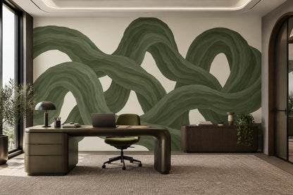 Intertwined Green Ribbons Wallpaper Organic Abstract Wall Mural