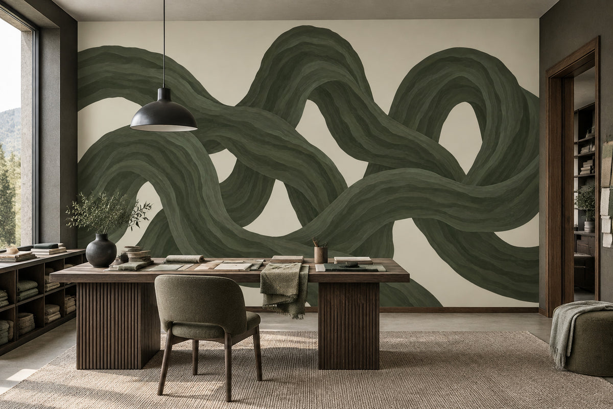 Intertwined Green Ribbons Wallpaper Organic Abstract Wall Mural