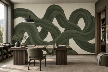 Intertwined Green Ribbons Wallpaper Organic Abstract Wall Mural