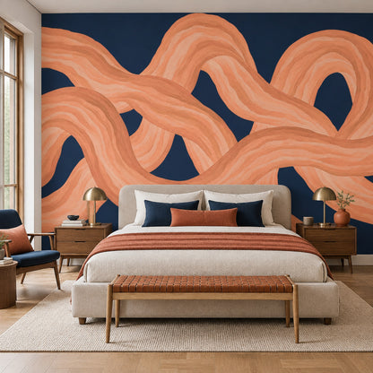Interlaced Wavy Ribbons Wallpaper Navy Abstract Wall Mural