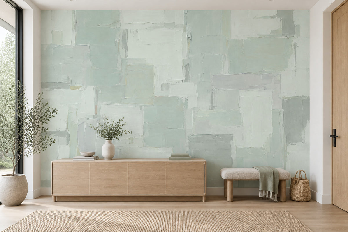 Mint Geometric Blocks Wallpaper Painted Texture Wall Mural