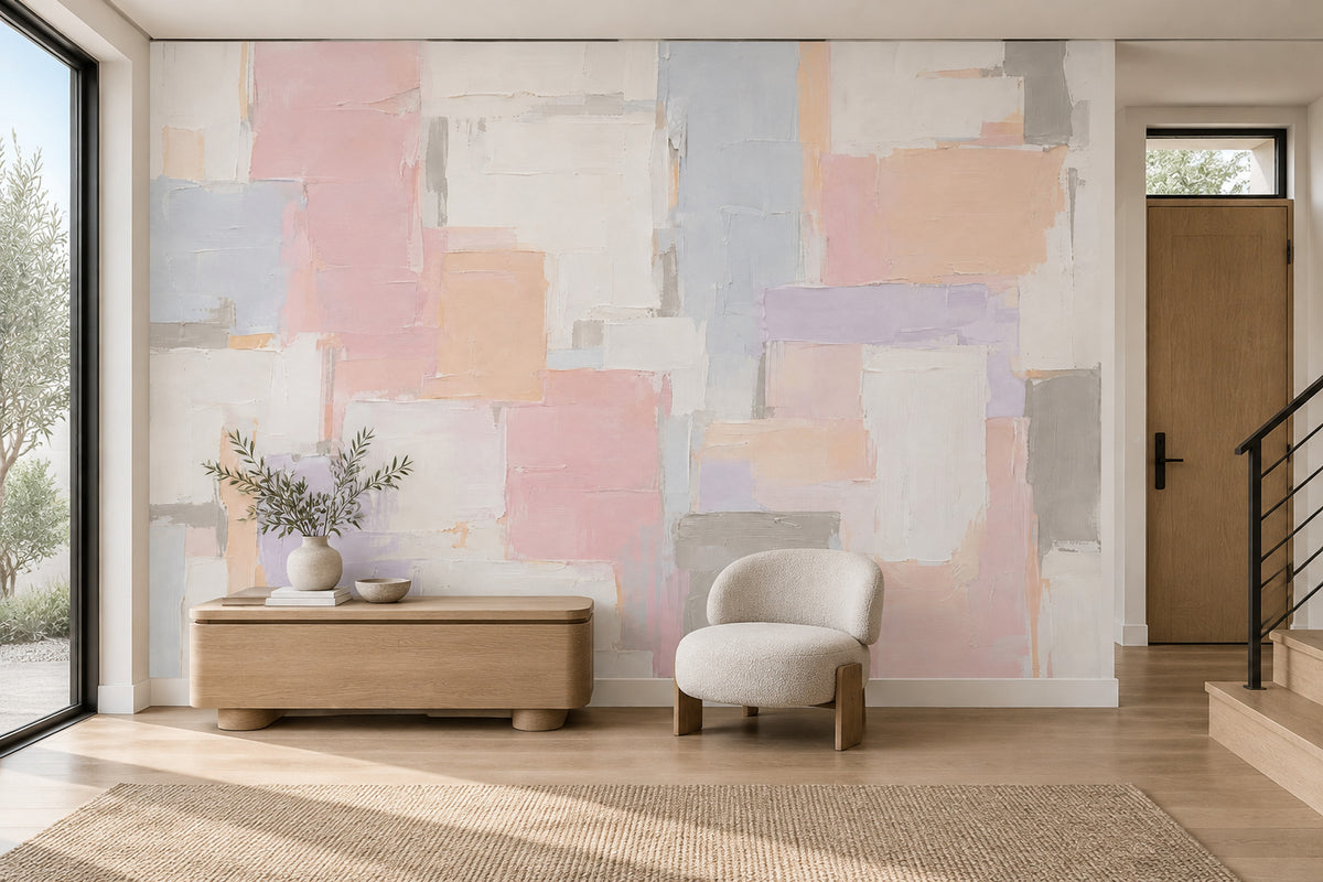 Pastel Geometric Blocks Wallpaper Textured Brushstrokes Wall Mural