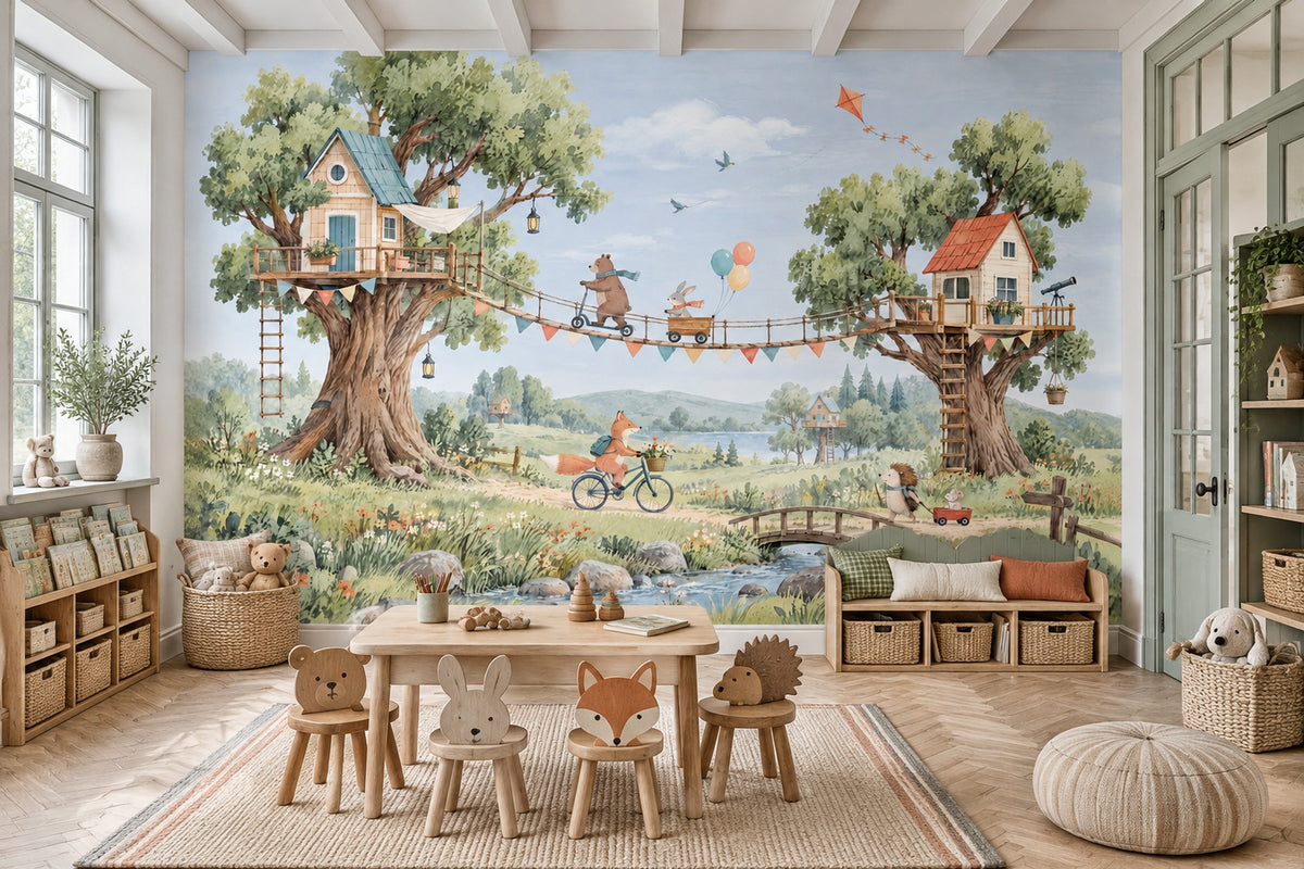 Treehouse Woodland Animals Wallpaper Storybook Wall Mural