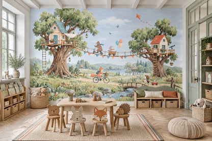 Treehouse Woodland Animals Wallpaper Storybook Wall Mural