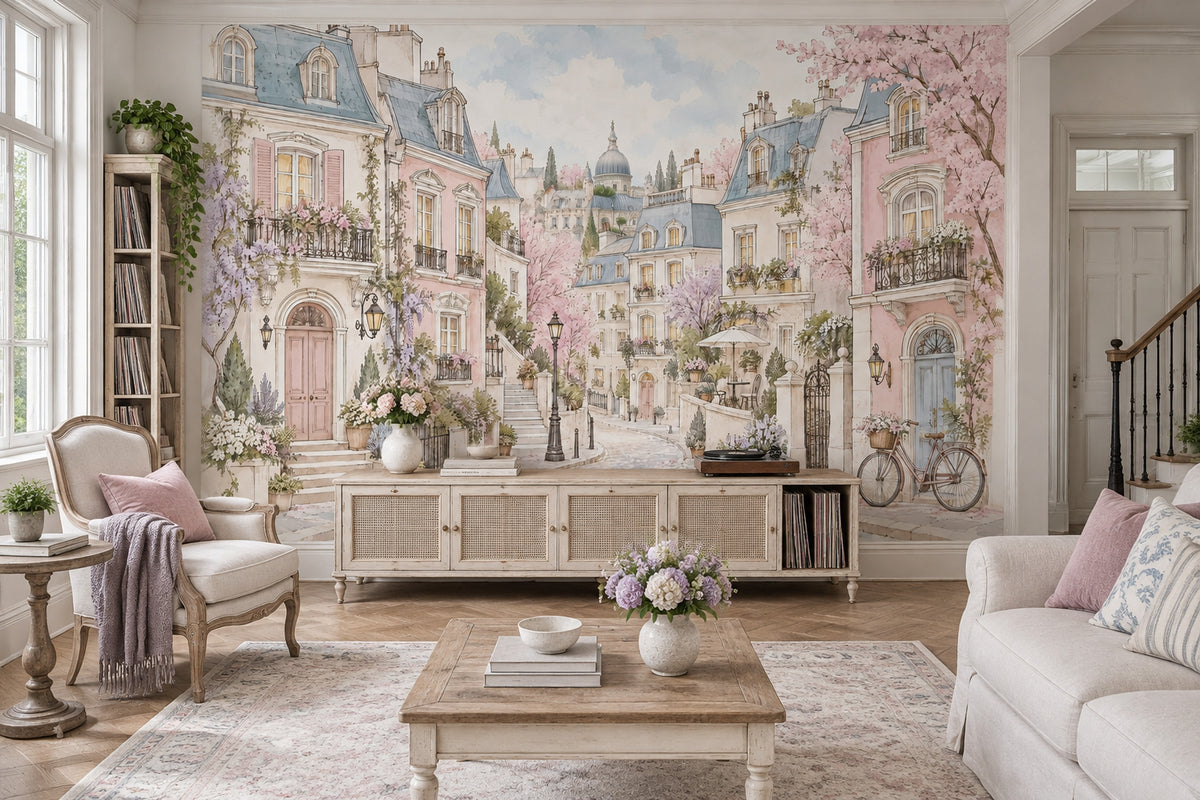 Paris Street Facades Wallpaper Watercolor City Wall Mural
