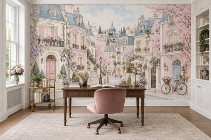 Paris Street Facades Wallpaper Watercolor City Wall Mural