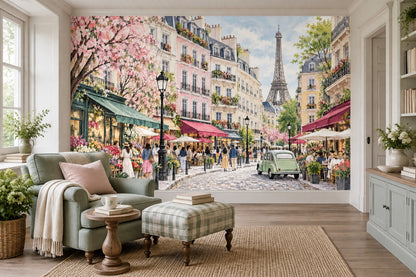 Eiffel Tower Paris Street Wallpaper Watercolor City Wall Mural