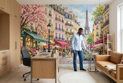 Eiffel Tower Paris Street Wallpaper Watercolor City Wall Mural