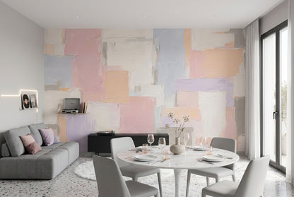 Pastel Geometric Blocks Wallpaper Textured Brushstrokes Wall Mural