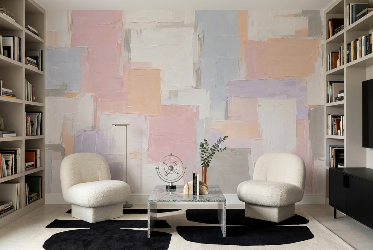 Pastel Geometric Blocks Wallpaper Textured Brushstrokes Wall Mural