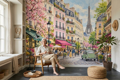 Eiffel Tower Paris Street Wallpaper Watercolor City Wall Mural