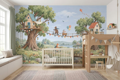 Treehouse Woodland Animals Wallpaper Storybook Wall Mural
