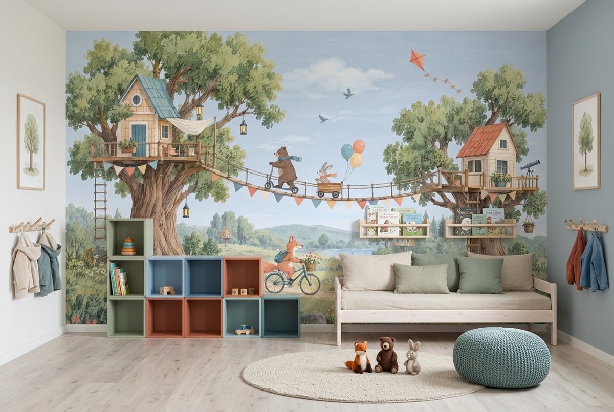 Treehouse Woodland Animals Wallpaper Storybook Wall Mural