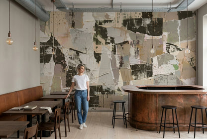 Torn Paper Collage Wallpaper Neutral Grunge Wall Mural