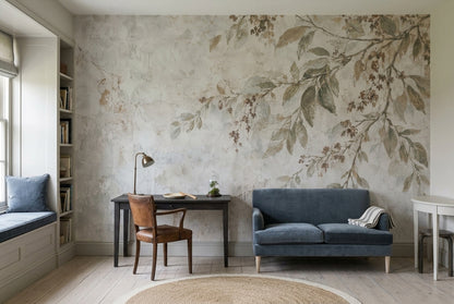 Distressed Botanical Branches Wallpaper French Country Wall Mural
