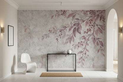 Mauve Leaves And Branches Wallpaper Vintage Botanical Wall Mural