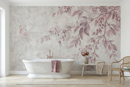 Mauve Leaves And Branches Wallpaper Vintage Botanical Wall Mural
