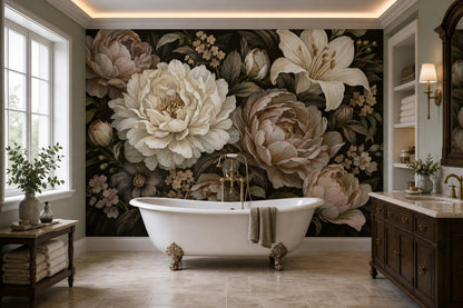 Peony And Lily Bouquet Wallpaper Dark Floral Wall Mural