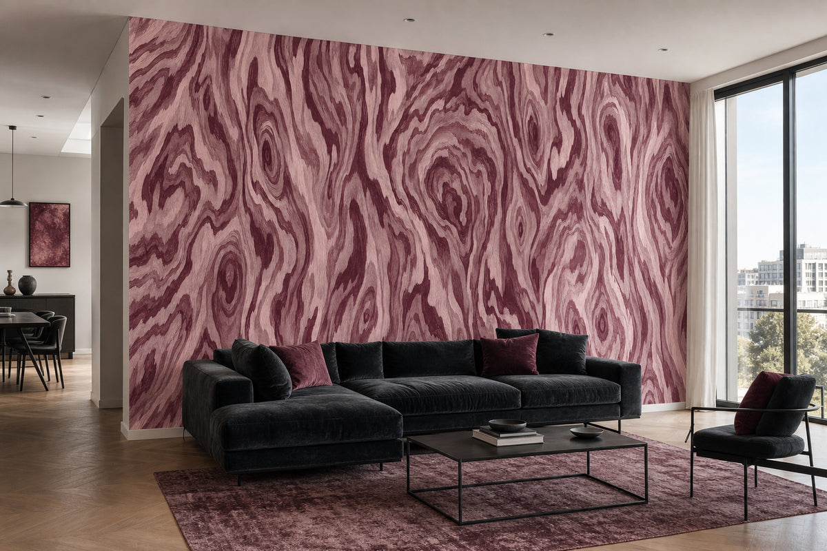 Pink Wood Grain Wallpaper Burgundy Organic Lines Wall Mural