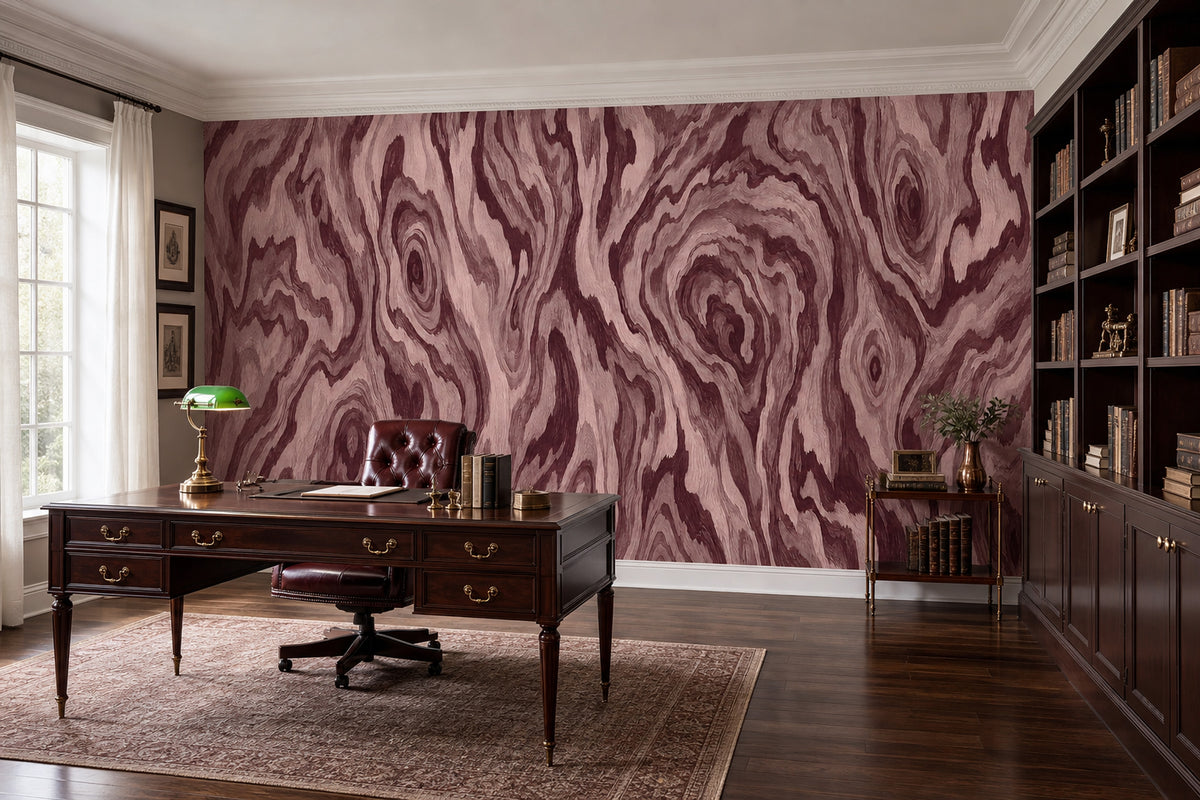 Pink Wood Grain Wallpaper Burgundy Organic Lines Wall Mural