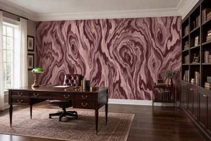 Pink Wood Grain Wallpaper Burgundy Organic Lines Wall Mural