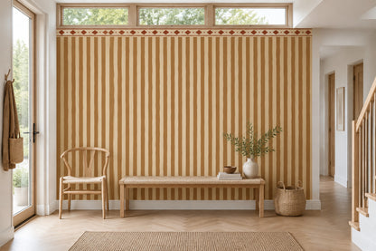 Vertical Stripes And Diamond Border Wallpaper Rustic Tan Wall Mural