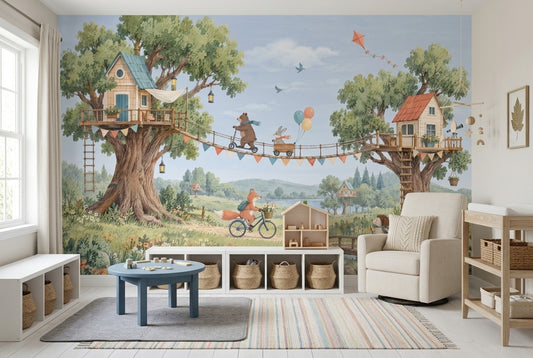 Treehouse Woodland Animals Wallpaper Storybook Wall Mural