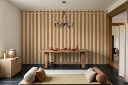 Vertical Stripes And Diamond Border Wallpaper Rustic Tan Wall Mural