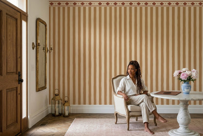 Vertical Stripes And Diamond Border Wallpaper Rustic Tan Wall Mural