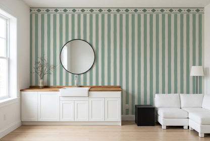 Sage Green Vertical Stripes Wallpaper Geometric Border Wall Mural