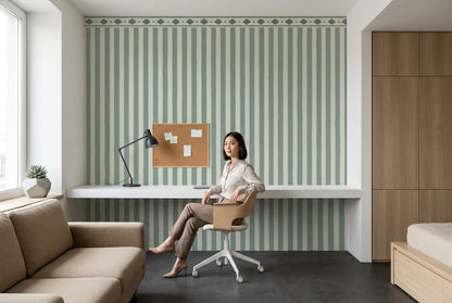 Sage Green Vertical Stripes Wallpaper Geometric Border Wall Mural
