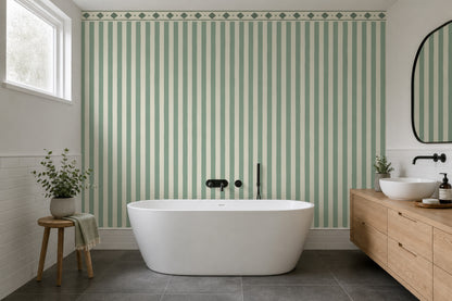 Sage Green Vertical Stripes Wallpaper Geometric Border Wall Mural