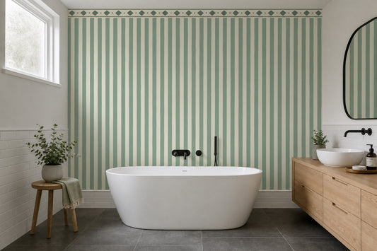 Sage Green Vertical Stripes Wallpaper Geometric Border Wall Mural