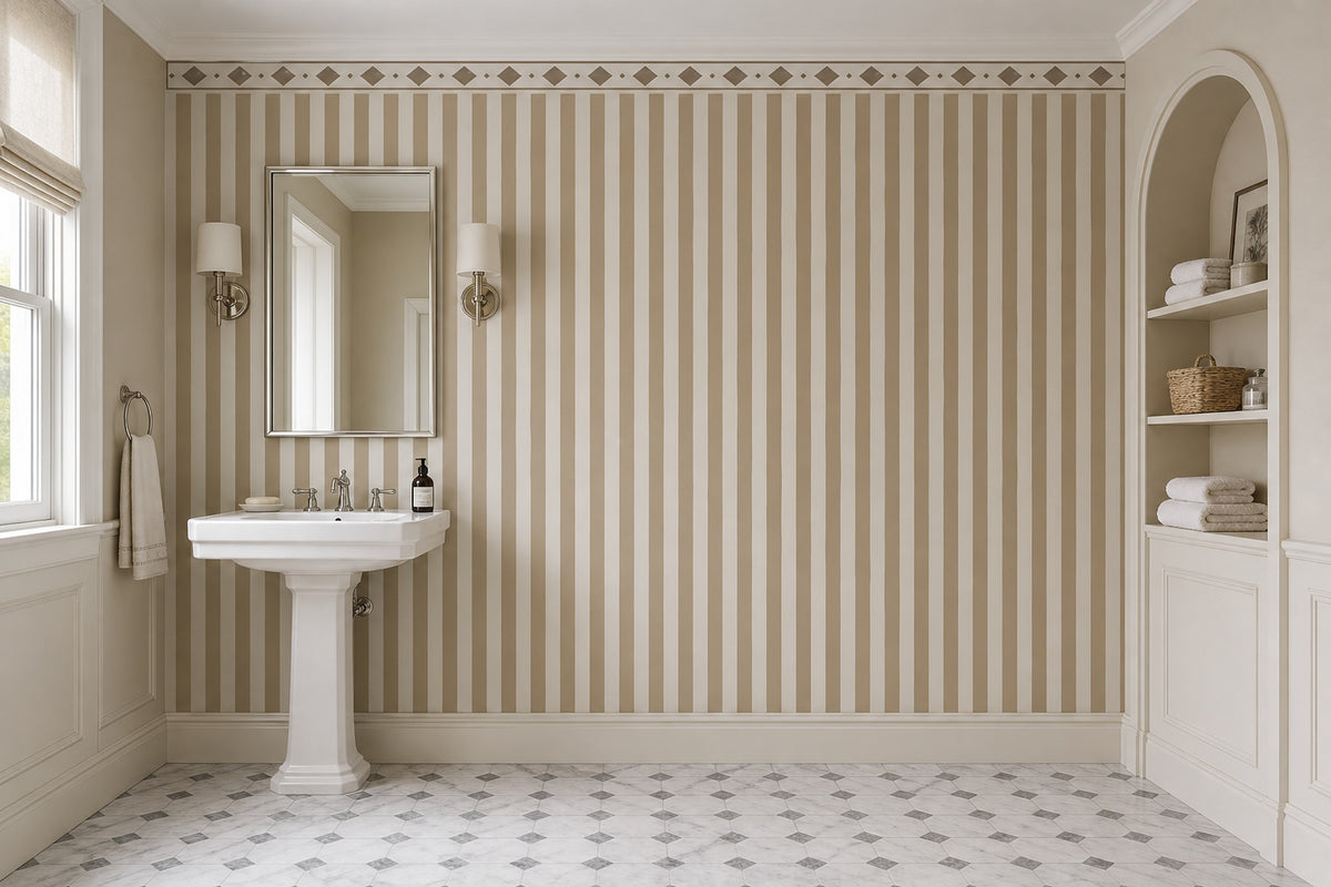 Diamond Trellis Stripes Wallpaper Neutral Border Wall Mural
