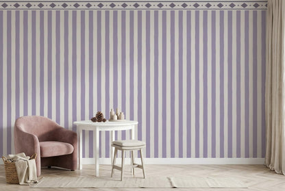Lavender Striped Trellis Wallpaper Minimal Vintage Wall Mural