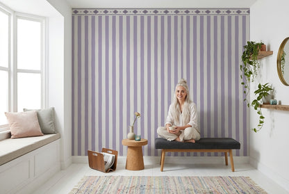 Lavender Striped Trellis Wallpaper Minimal Vintage Wall Mural