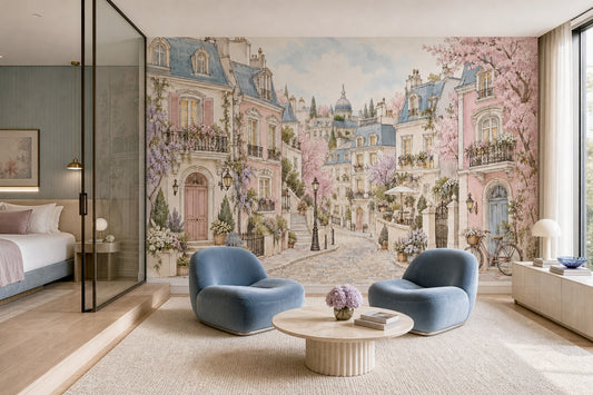 Paris Street Facades Wallpaper Watercolor City Wall Mural