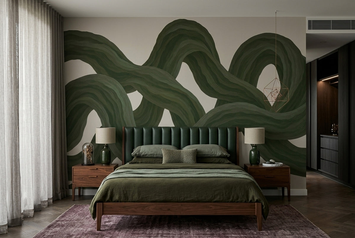 Intertwined Green Ribbons Wallpaper Organic Abstract Wall Mural