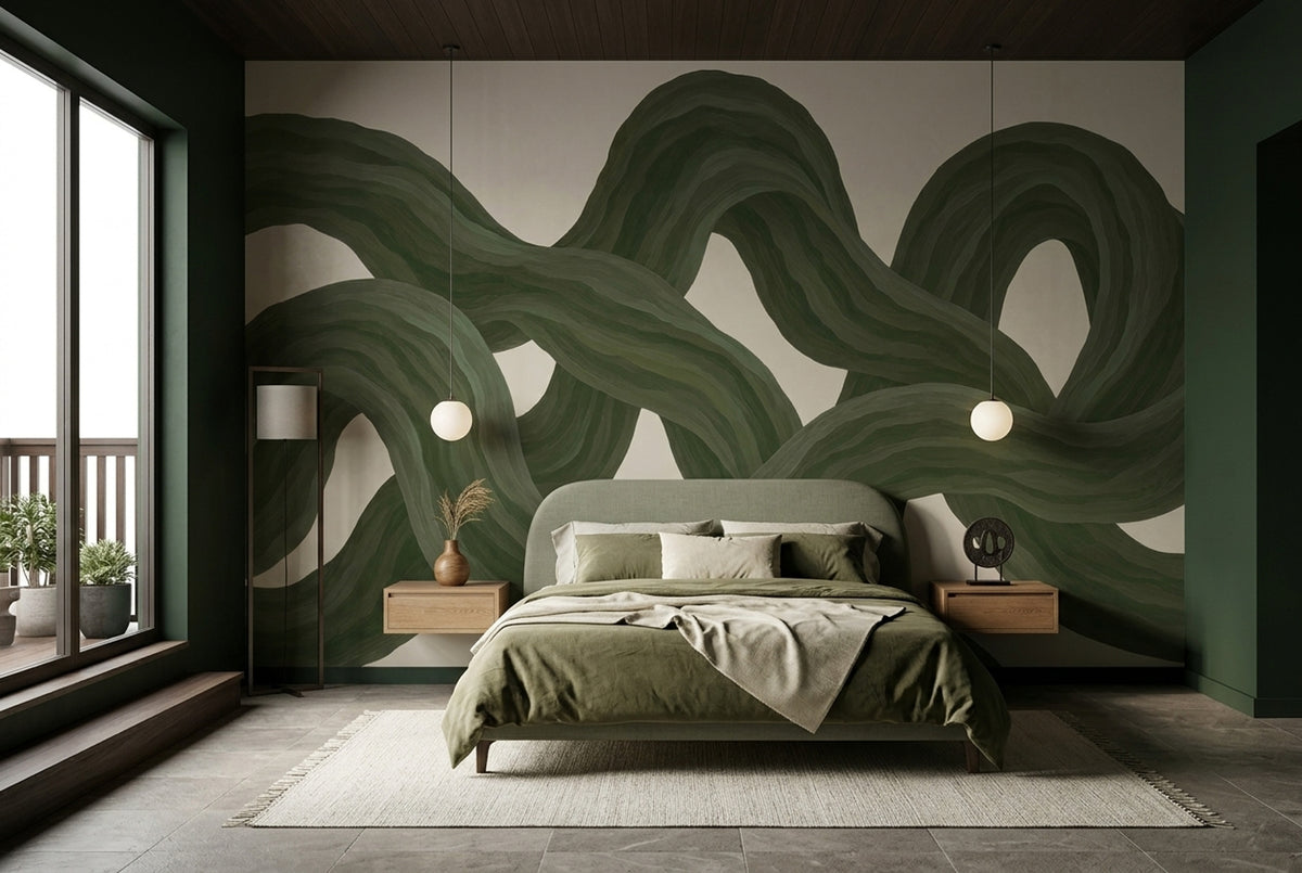 Intertwined Green Ribbons Wallpaper Organic Abstract Wall Mural