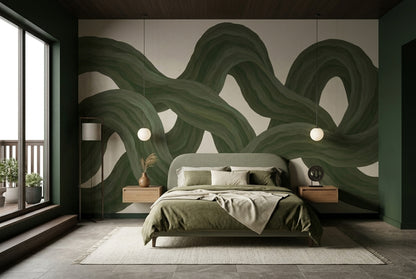 Intertwined Green Ribbons Wallpaper Organic Abstract Wall Mural