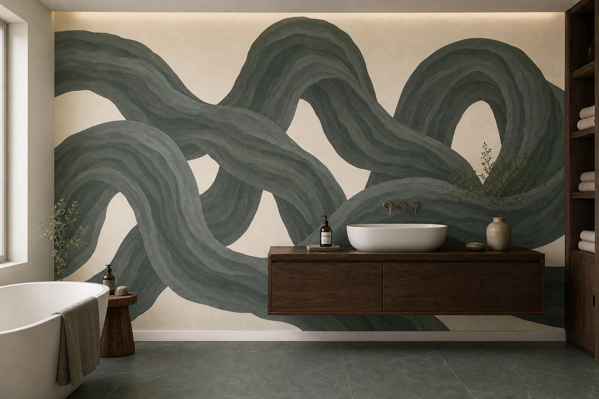 Intertwined Green Ribbons Wallpaper Organic Curves Wall Mural