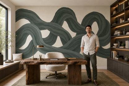 Intertwined Green Ribbons Wallpaper Organic Curves Wall Mural