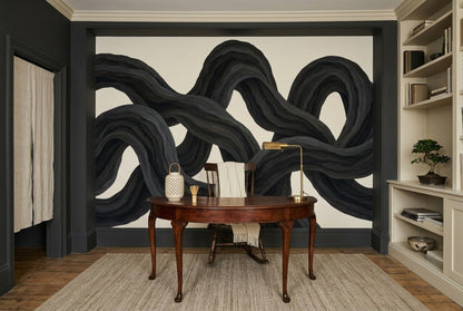 Black Ribbon Loops Wallpaper Organic Curves Wall Mural